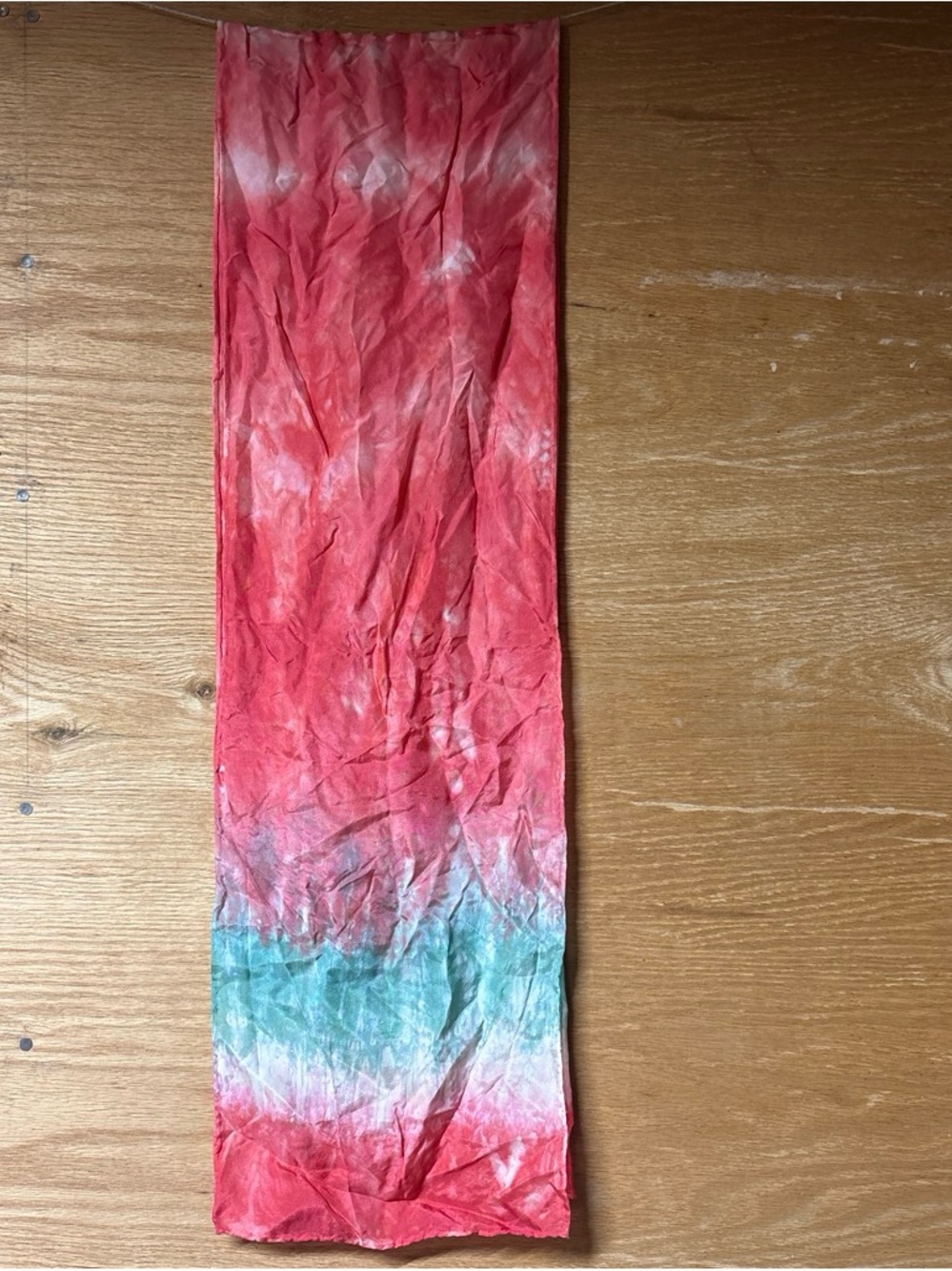 Silky Tie-Dye Coral and Teal Scarf